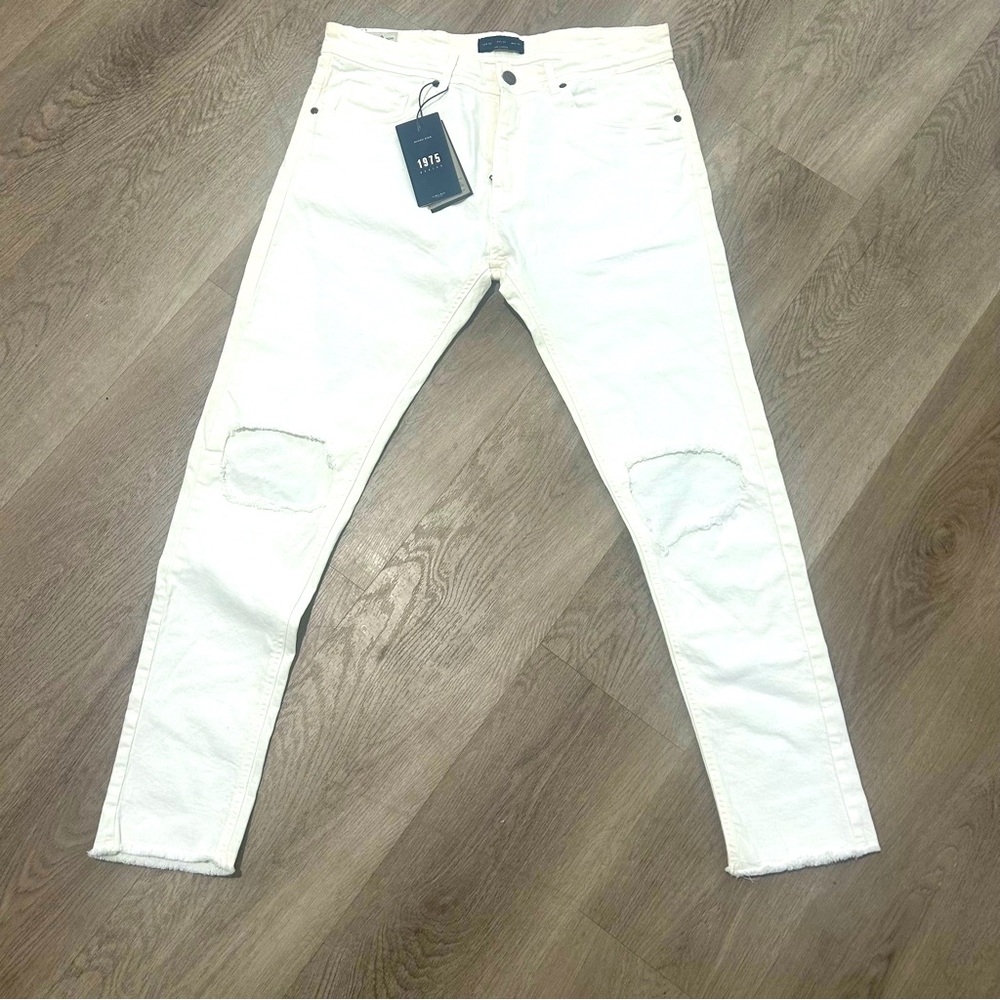 Zara Men’s Distressed White denim Jeans Size 32 Skinny